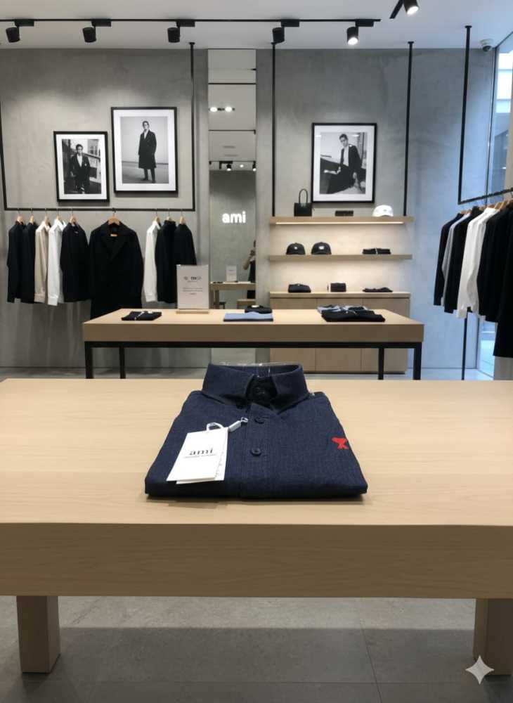 Ami Paris Heart Logo Blue Striped Shirt-3