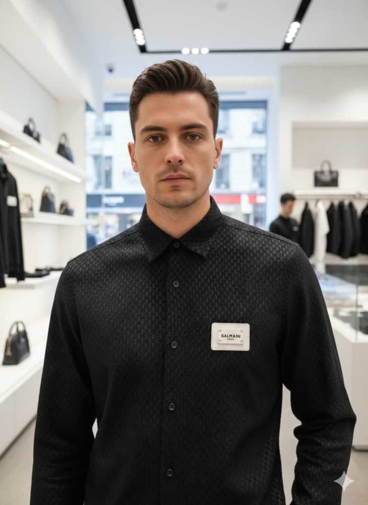 Balmain Embroidered Black Premium Cotton Shirt-1