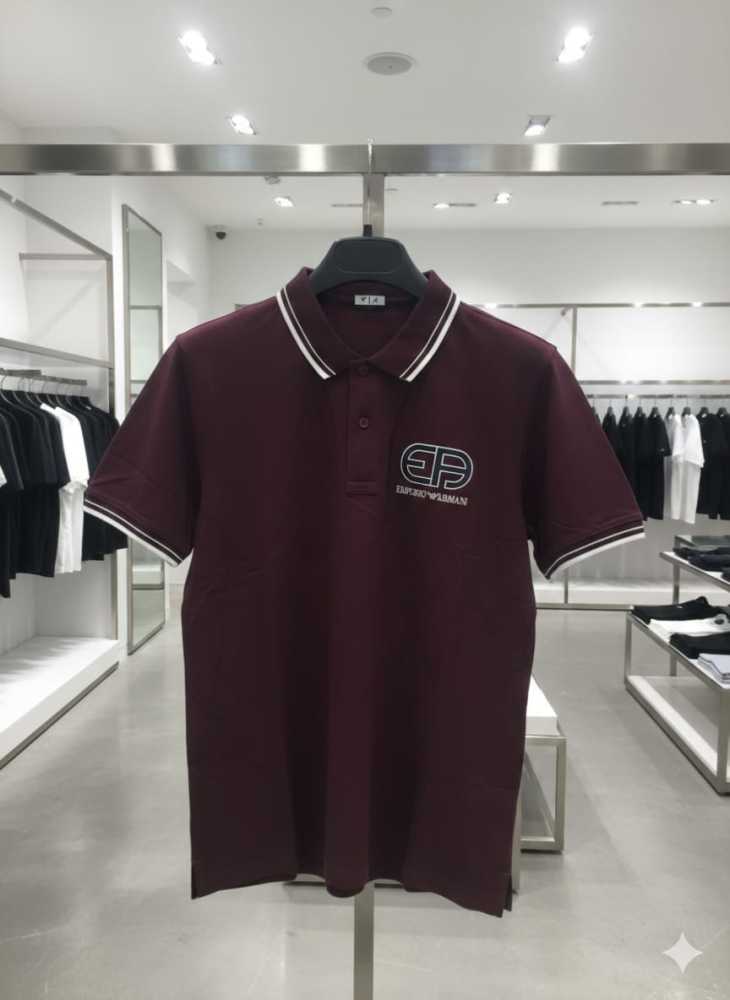 Emporio Armani Maroon Premium Collar T-shirt-2