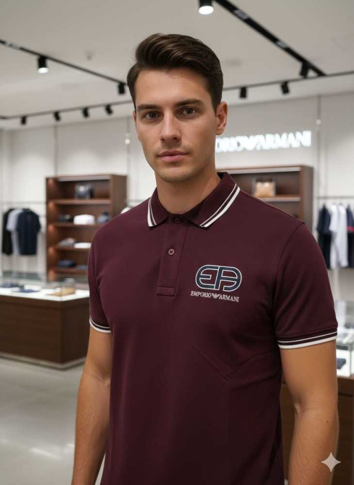 Emporio Armani Maroon Premium Collar T-shirt-1