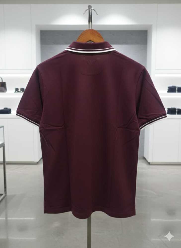 Emporio Armani Maroon Premium Collar T-shirt-3