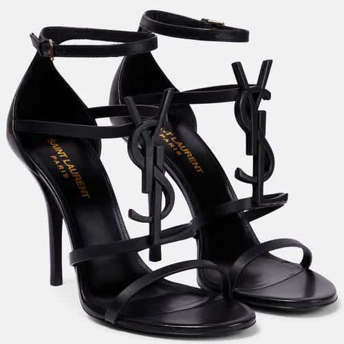 Saint Laurent Black Premium Leather Heel Sandals