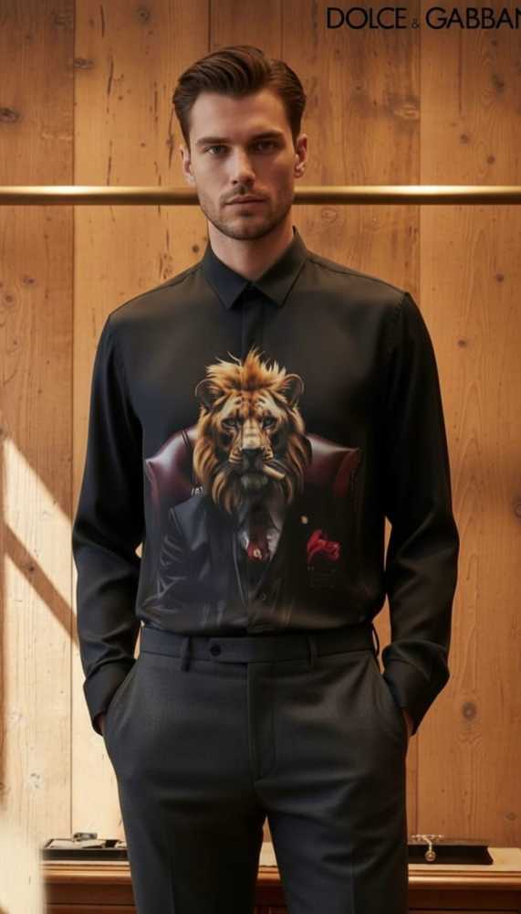 Dolce & Gabbana Lycra Cotton Black Lion Print Premium Shirt