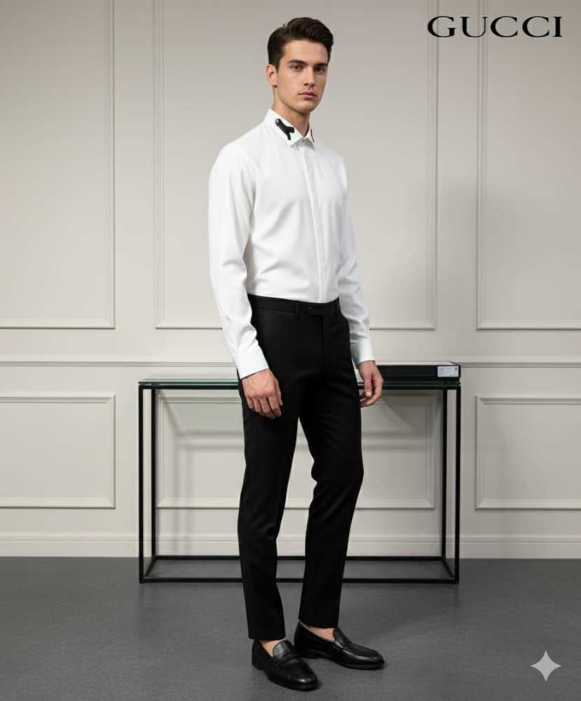 Gucci GG Embroidery White Stretch Cotton Shirt-thumb-1