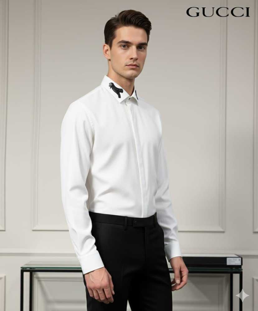 Gucci GG Embroidery White Stretch Cotton Shirt