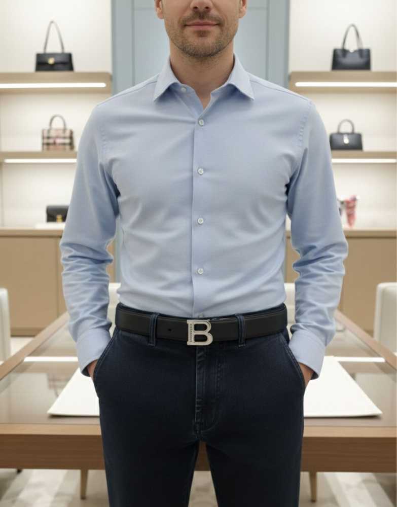 Burberry Silver Premium Quality Leather Belt-thumb-1