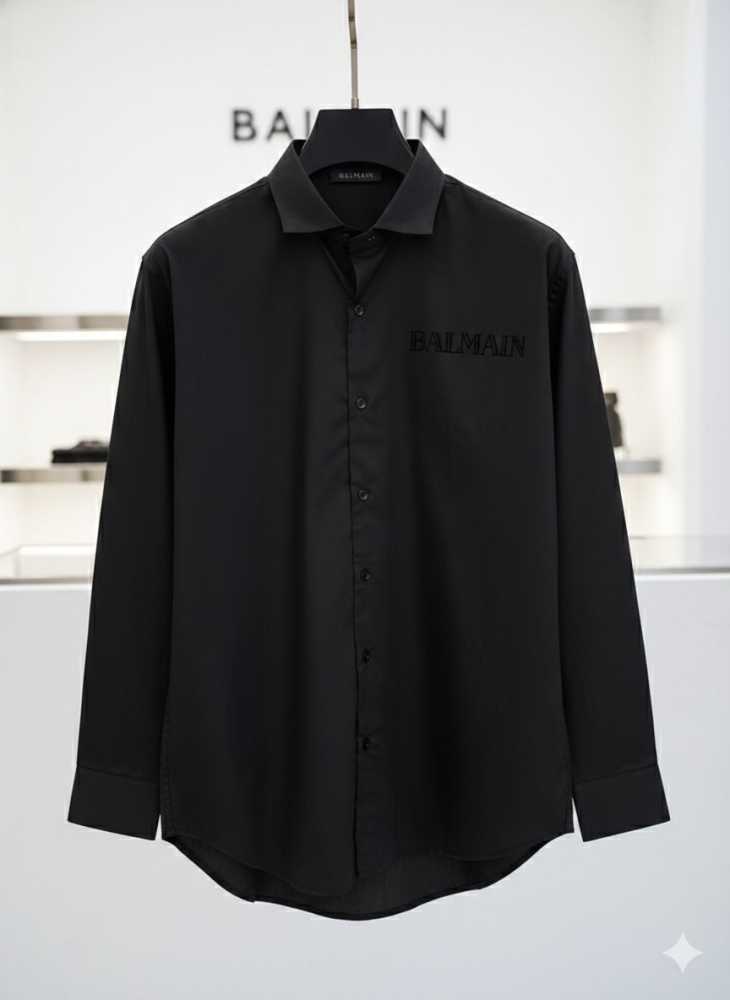 Balmain Embroidered Black Premium Cotton Shirt-thumb-1