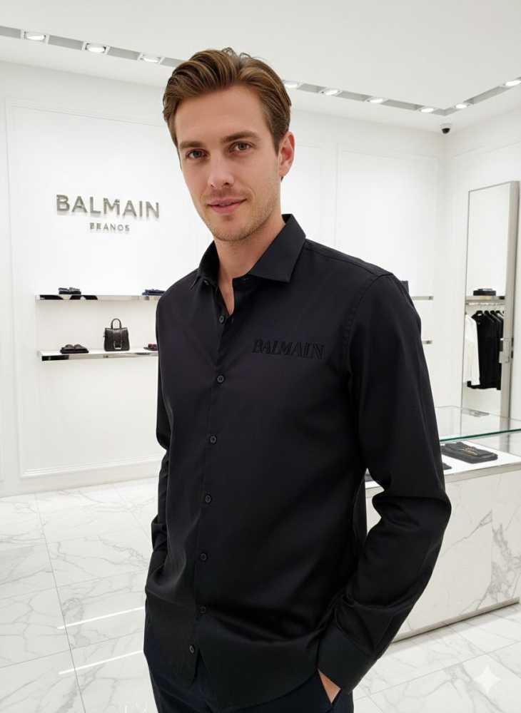 Balmain Embroidered Black Premium Cotton Shirt-thumb-0