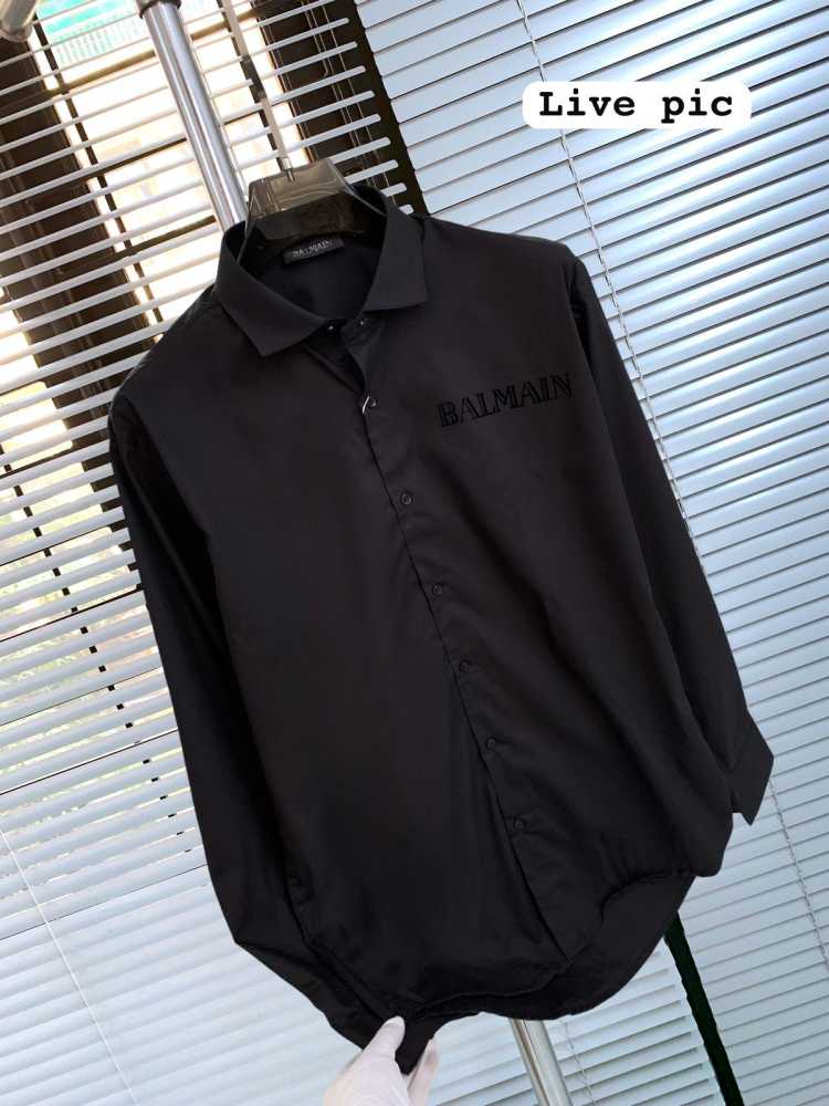 Balmain Embroidered Black Premium Cotton Shirt-thumb-3