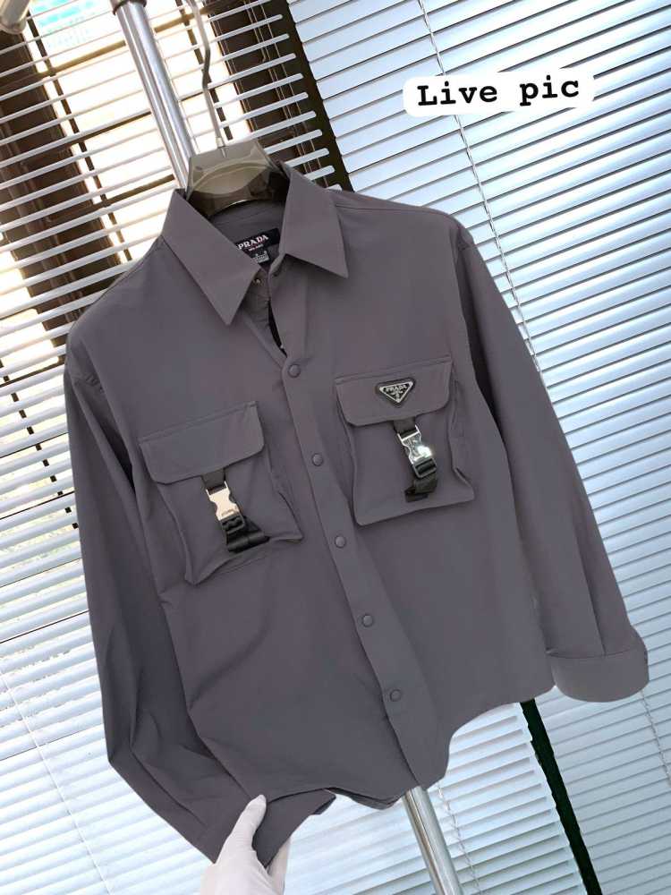 Prada Embroidery Grey Premium Quality Shirt-thumb-2
