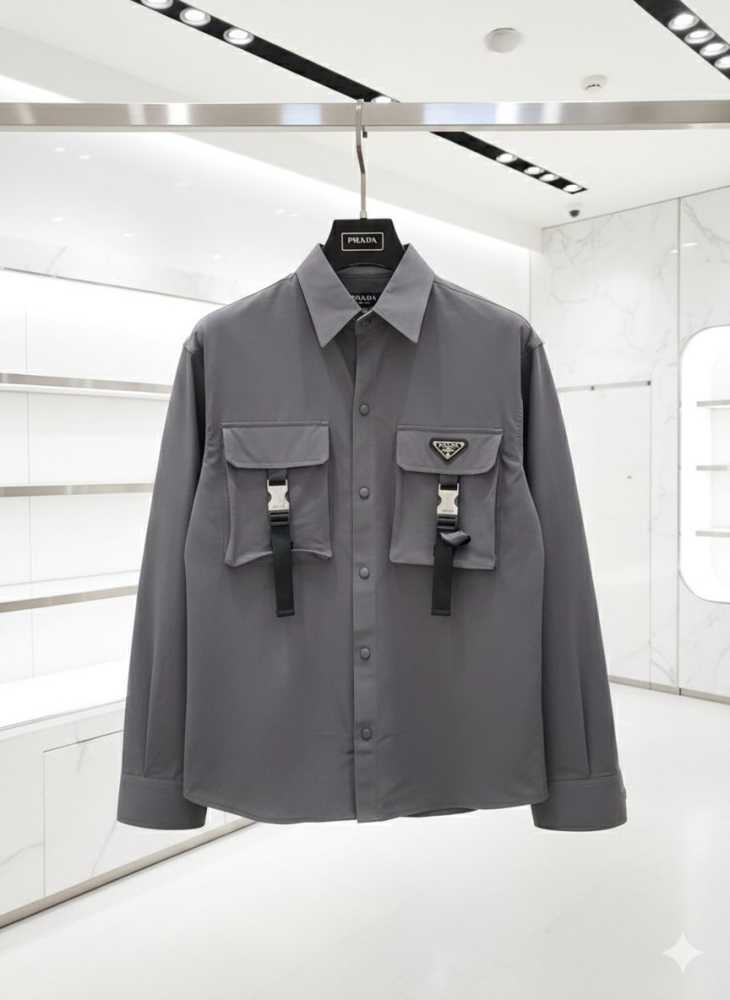 Prada Embroidery Grey Premium Quality Shirt-thumb-1