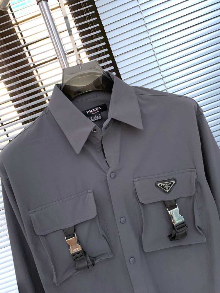 Prada Embroidery Grey Premium Quality Shirt-thumb-3