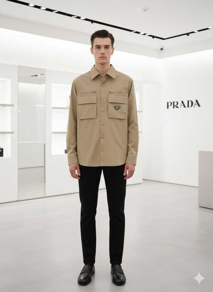 Prada Embroidery Brown Premium Quality Shirt-thumb-1