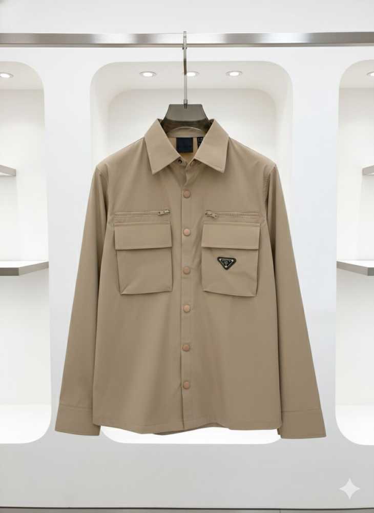 Prada Embroidery Brown Premium Quality Shirt-thumb-2