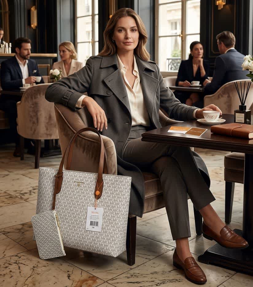 Michael Kors On The Go Series White Top Handle Bag-1