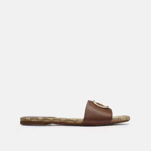 Coach Brown Canvas Print Women's Flat Sandal-thumb-1