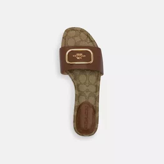 Coach Brown Canvas Print Women's Flat Sandal-thumb-3