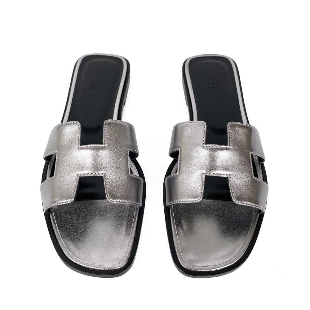 Hermes Silver Premium Quality Women's Flat Sandals-thumb-3