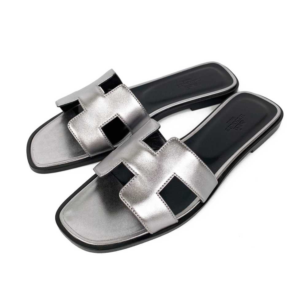 Hermes Silver Premium Quality Women's Flat Sandals-thumb-4