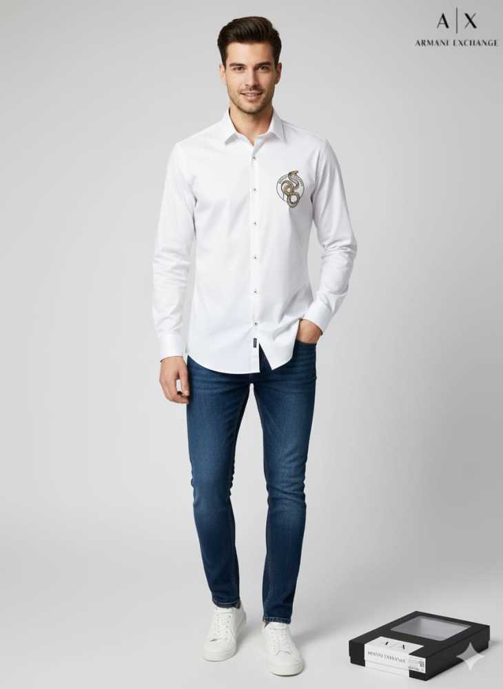 Armani Exchange White Premium Quality Cotton Shirt-thumb-0