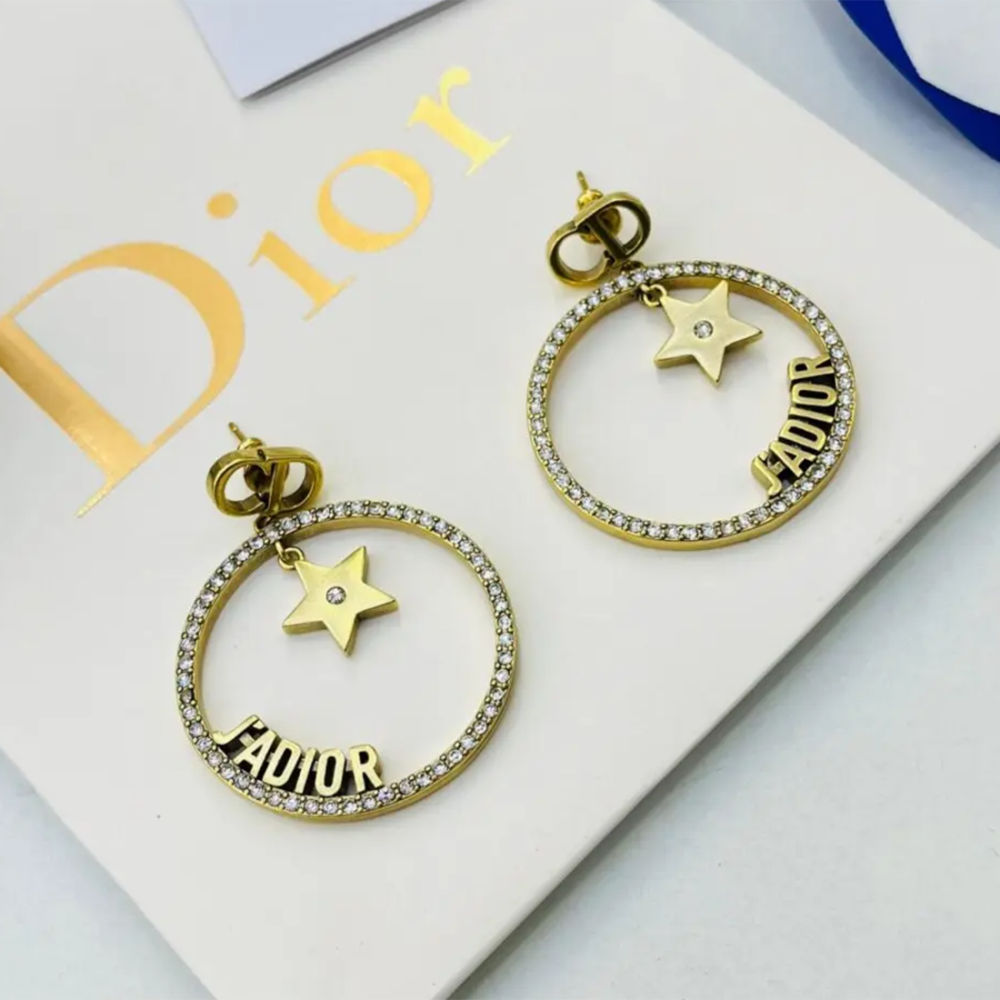 Christian Dior J'Adior Crystal Star Hoop Earrings-thumb-0