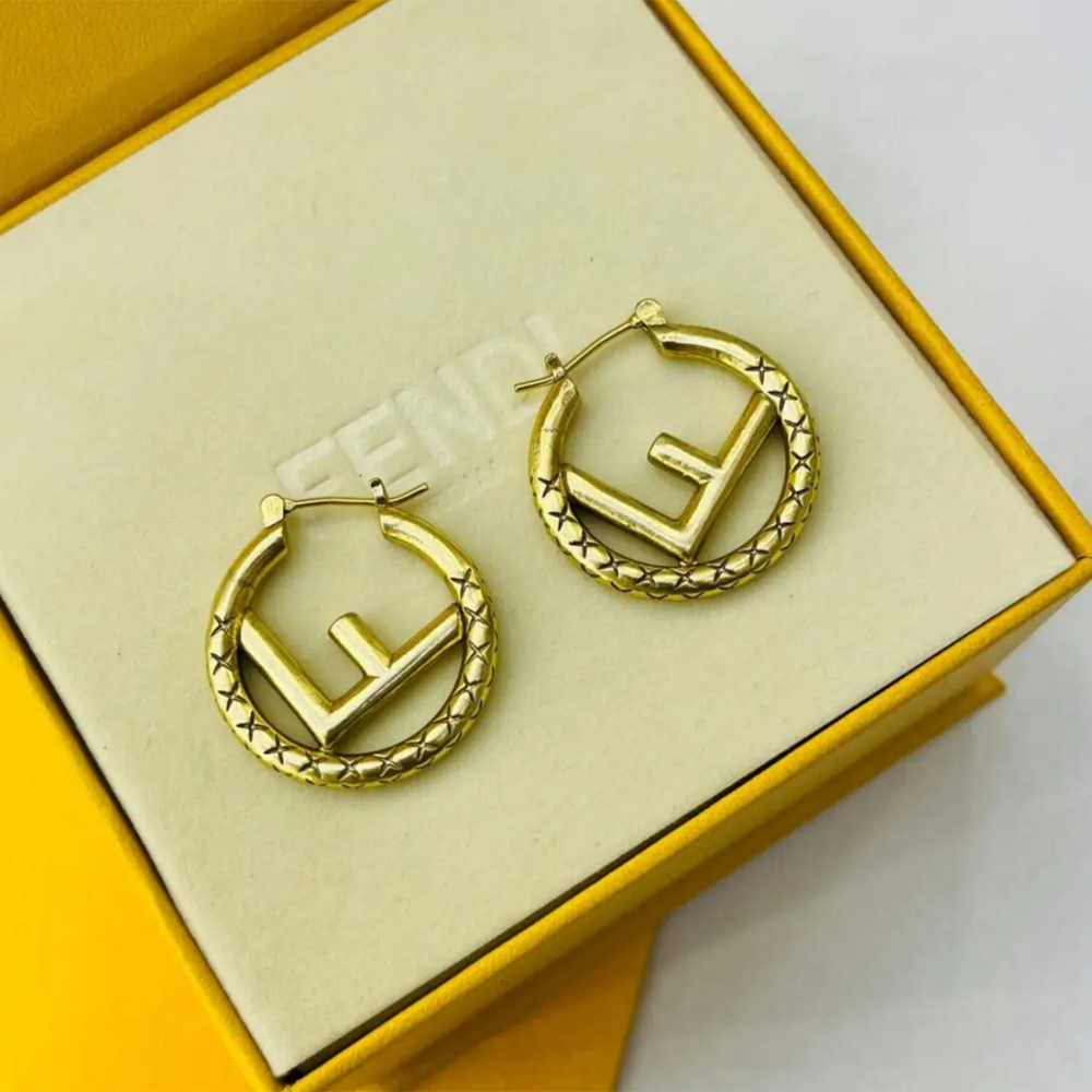 Fendi Gold Logo Hoop Earrings-thumb-0