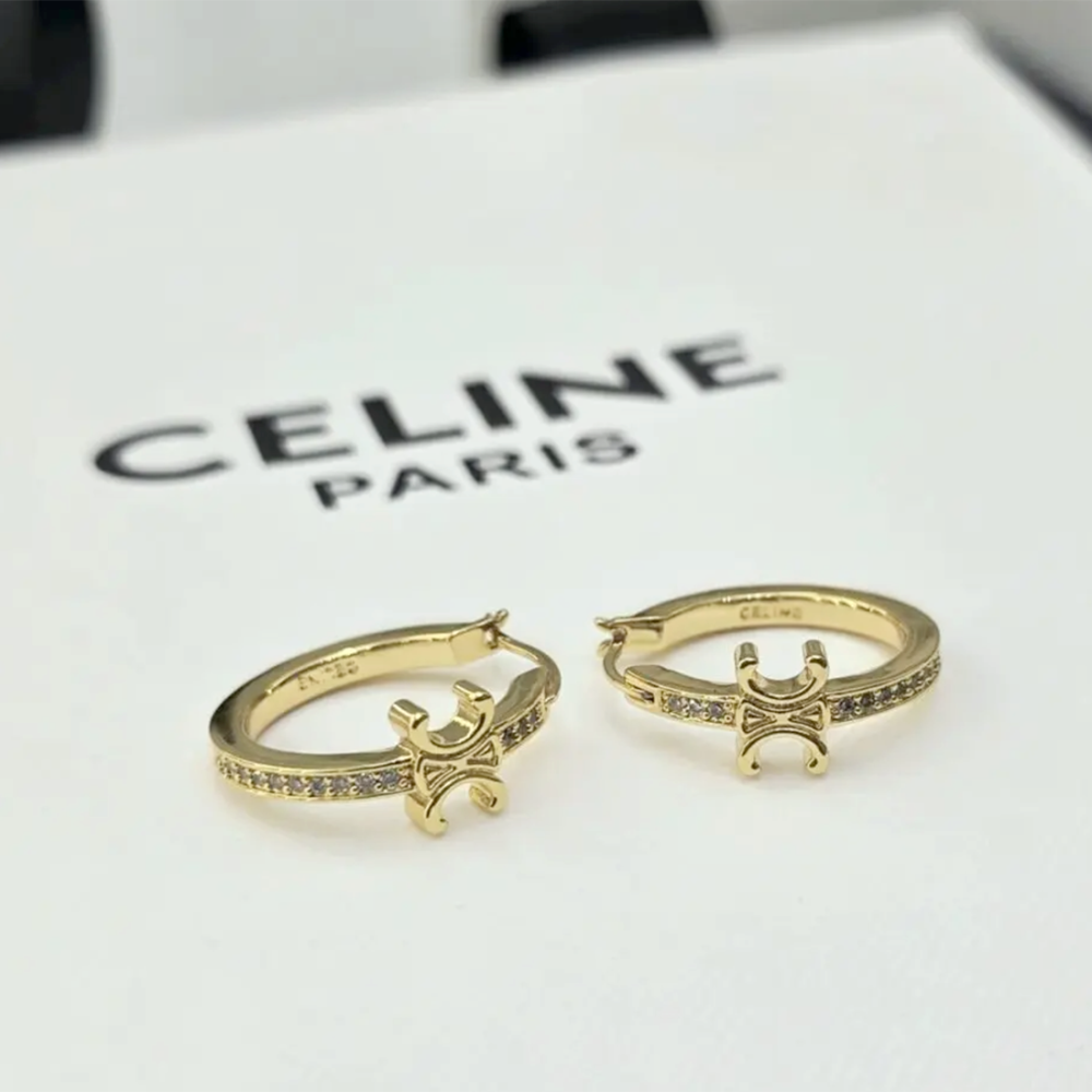 Celine Triomphe Sparkle Hoops Earrings-thumb-0