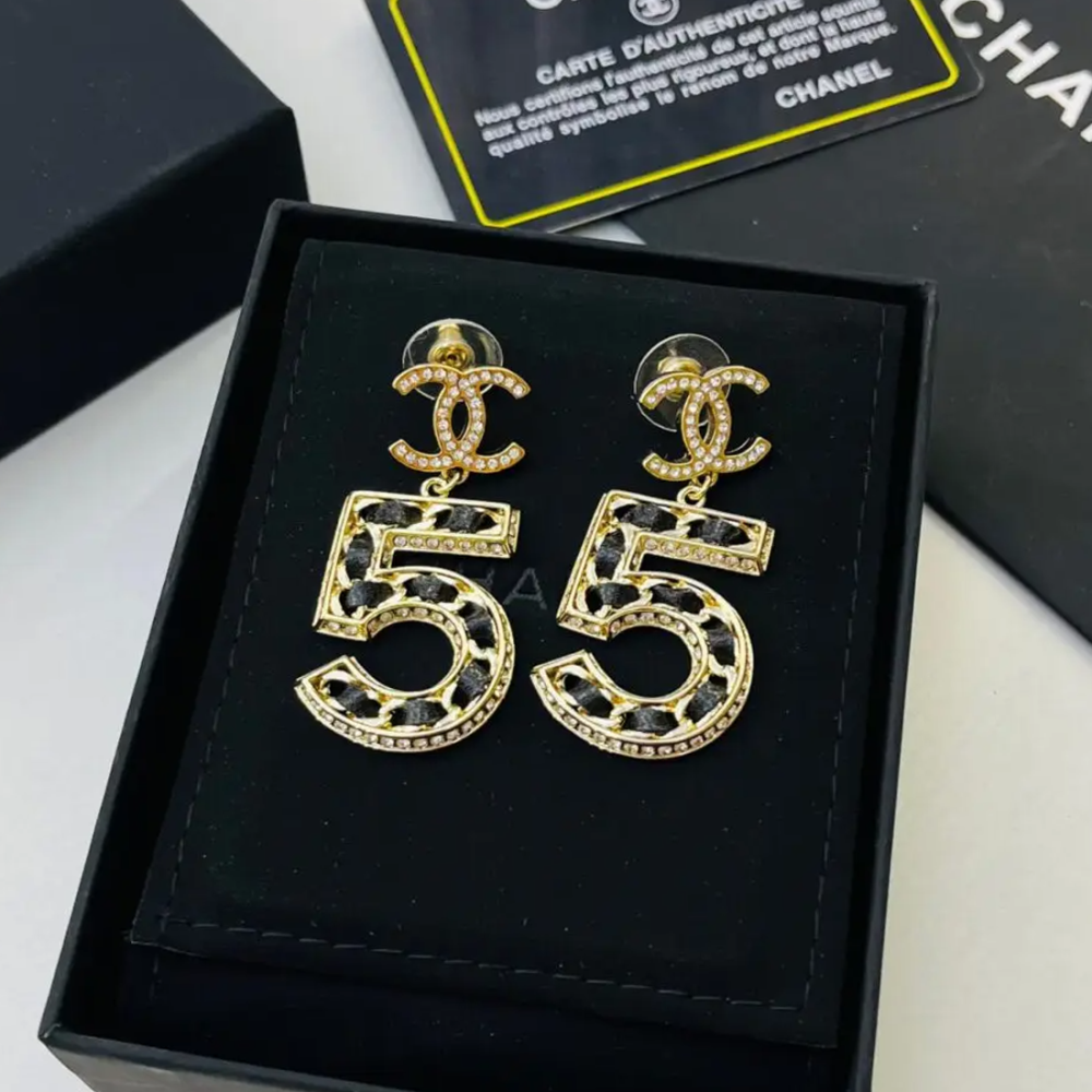 Chanel Crystal CC No. 5 Chain Drop Earrings-thumb-0