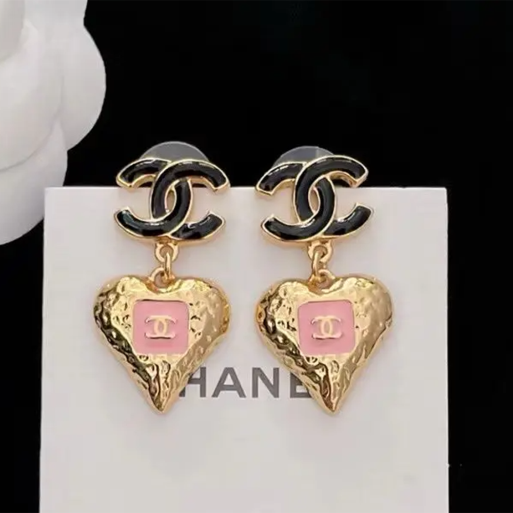 Chanel Enamel CC Heart Drop Earrings-thumb-0