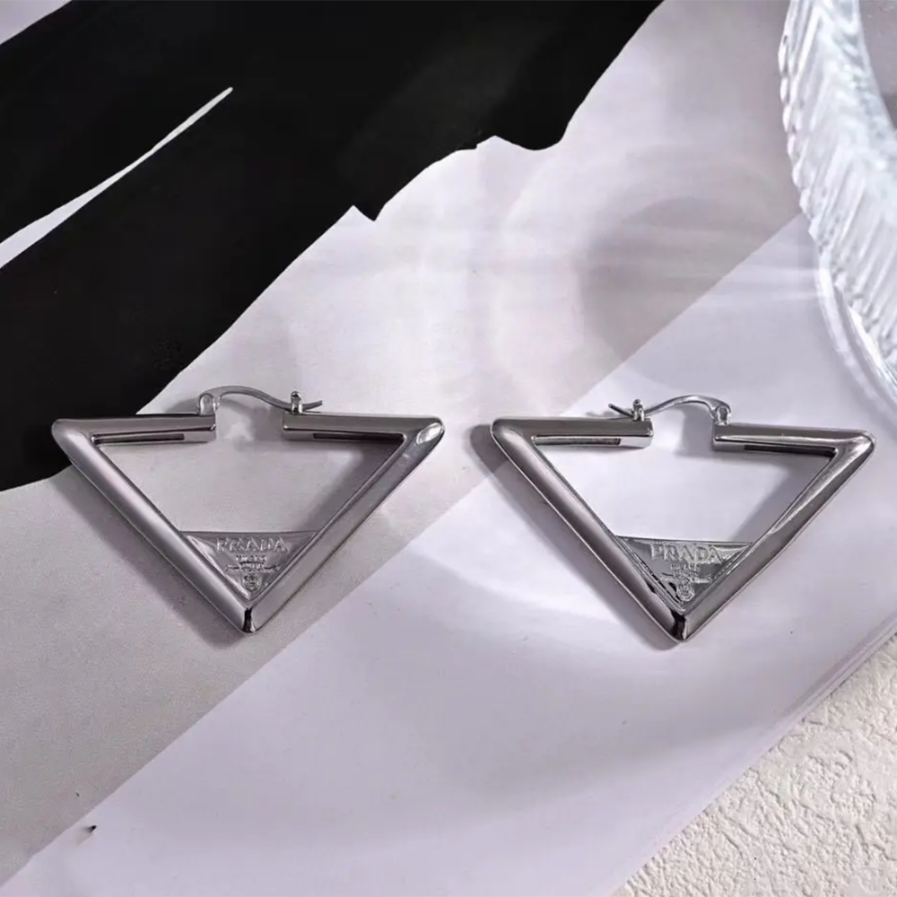 Prada Symbole Metal Triangle Earrings-thumb-0