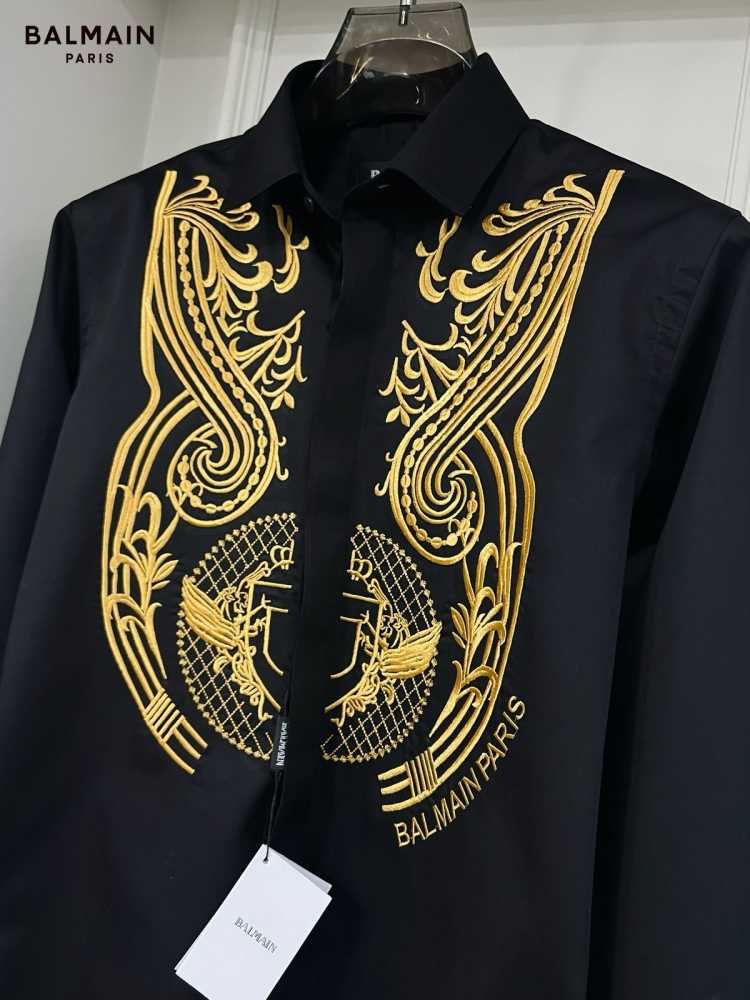 Balmain Embroidered Black Premium Cotton Shirt-1