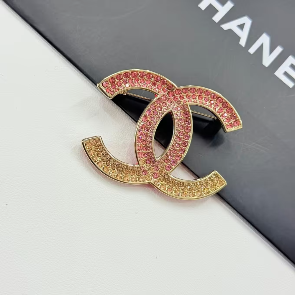 Chanel 23P Gradient Pink Crystal CC Logo Brooch-thumb-0