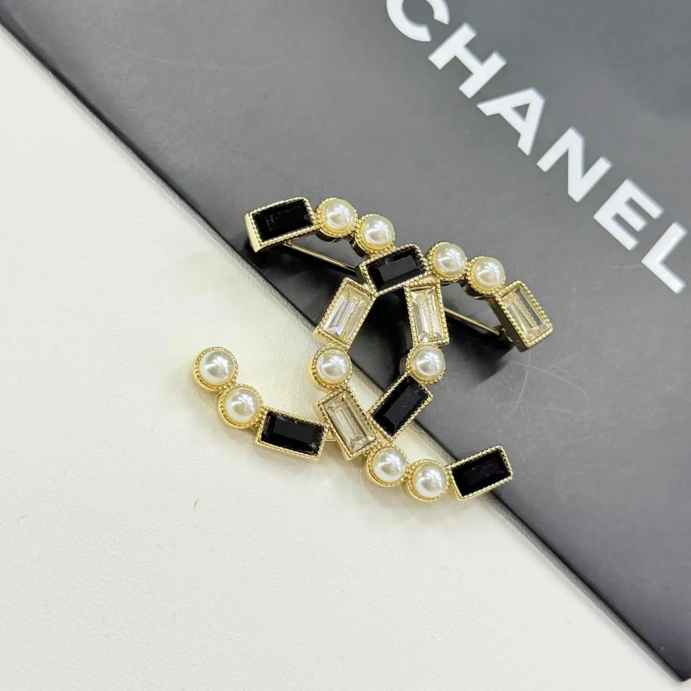 Chanel Baguette Crystal & Faux Pearl CC Logo Brooch-thumb-0