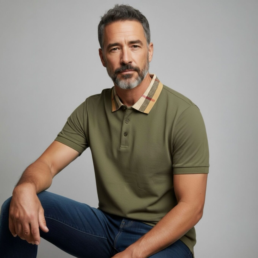 Burberry Check Collar Green Polo Tshirt-thumb-0