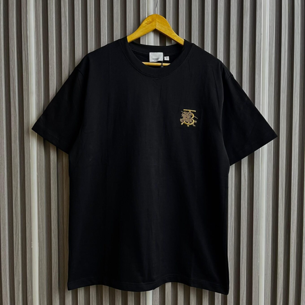 Burberry Embroidered-logo Black Cotton T-shirt-thumb-0