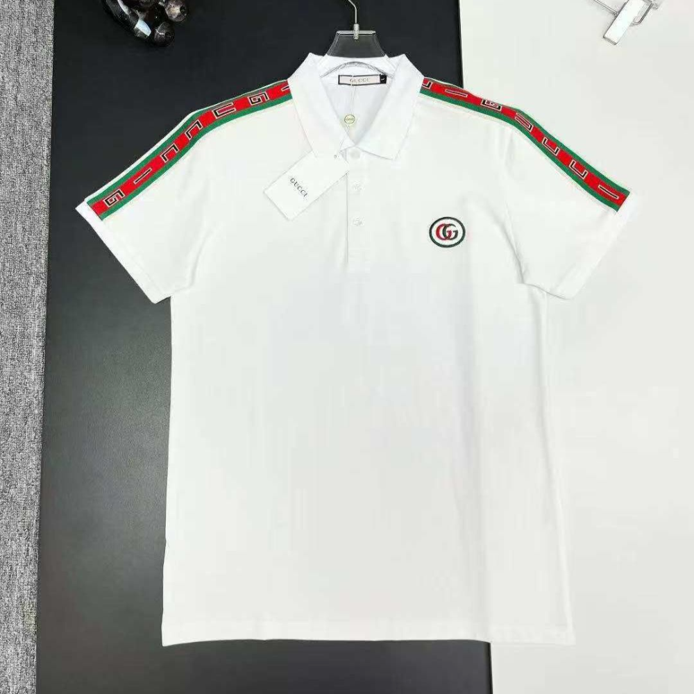 Gucci Interlocking G Stripe White Cotton Polo Shirt-thumb-0