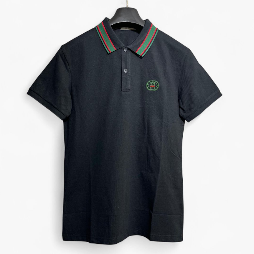 Gucci GG Striped Collar Black Polo T-shirt-thumb-0