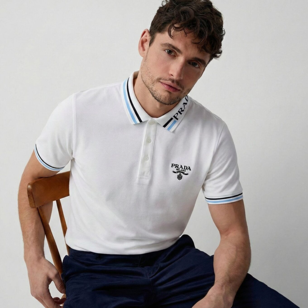 Prada Logo White Cotton Polo T-shirt-thumb-0