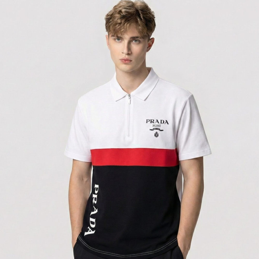 Prada Colour-Block Piqué Cotton Polo Shirt-thumb-0