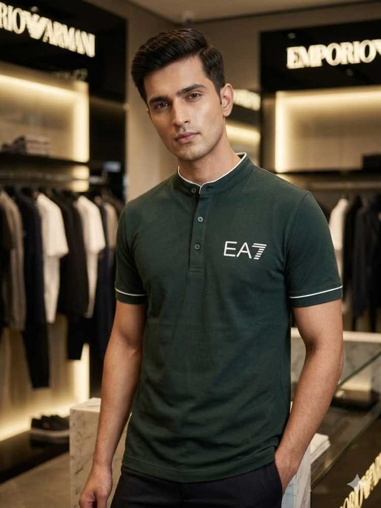 Emporio Armani Green Premium Collar T-shirt-thumb-1