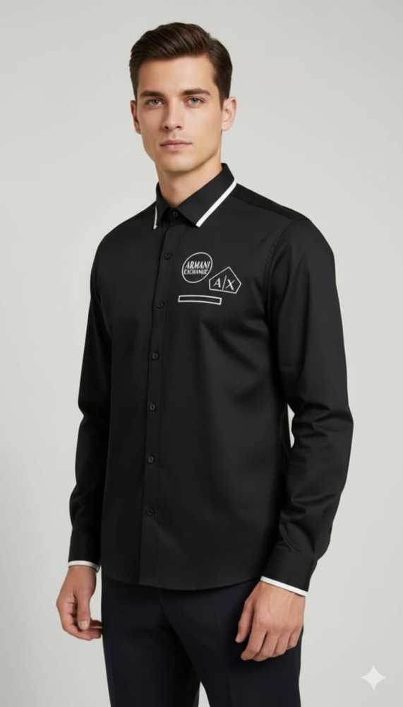 Armani Exchange Black Premium Quality Cotton Shirt-thumb-1