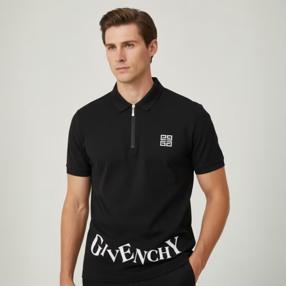 Givenchy 4G Logo Zip-Up Black Polo Shirt-thumb-0