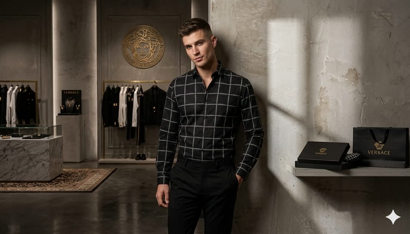 Versace Black Premium Quality Cotton Shirt-thumb-1