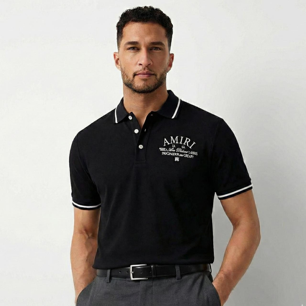 Amiri Arts District Pique Black Polo T-Shirt-thumb-0