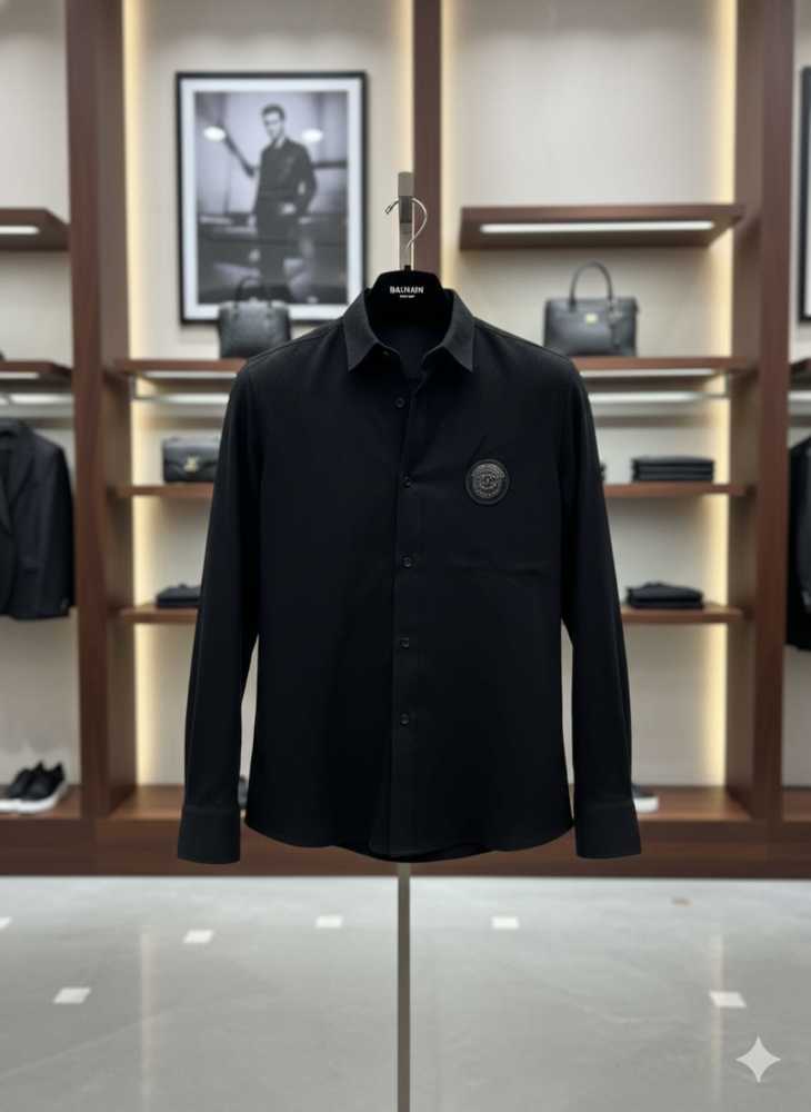 Balmain Embroidered Black Premium Cotton Shirt-thumb-1
