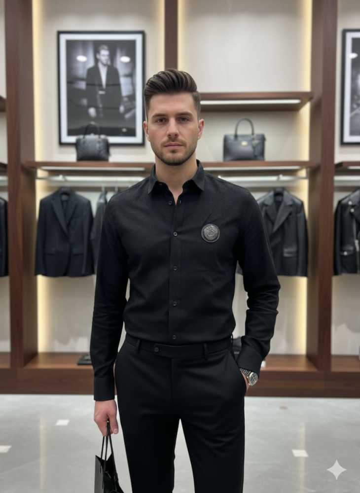 Balmain Embroidered Black Premium Cotton Shirt-thumb-0