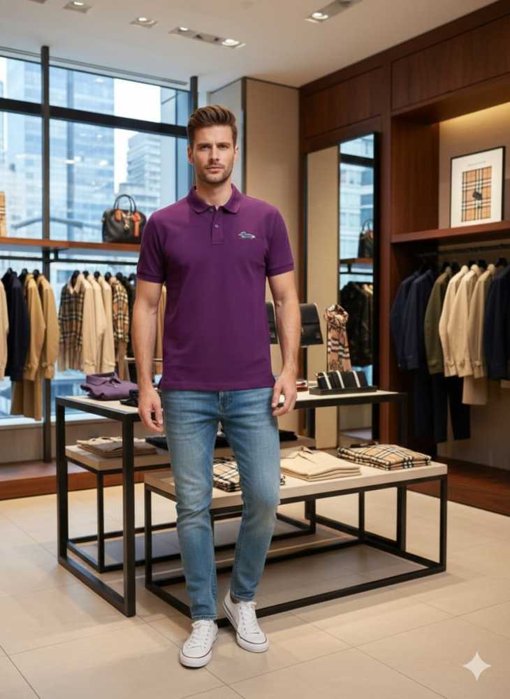 Burberry Purple Premium Quality Polo T-shirt-thumb-1