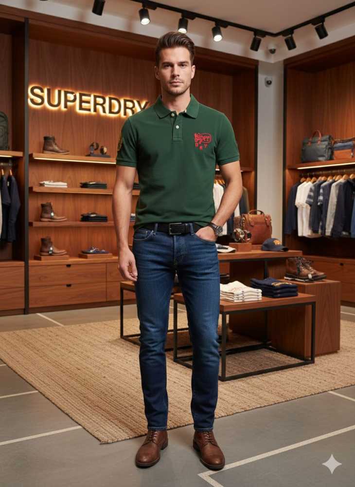 Superdry Dark Green Premium Quality Tees-thumb-0
