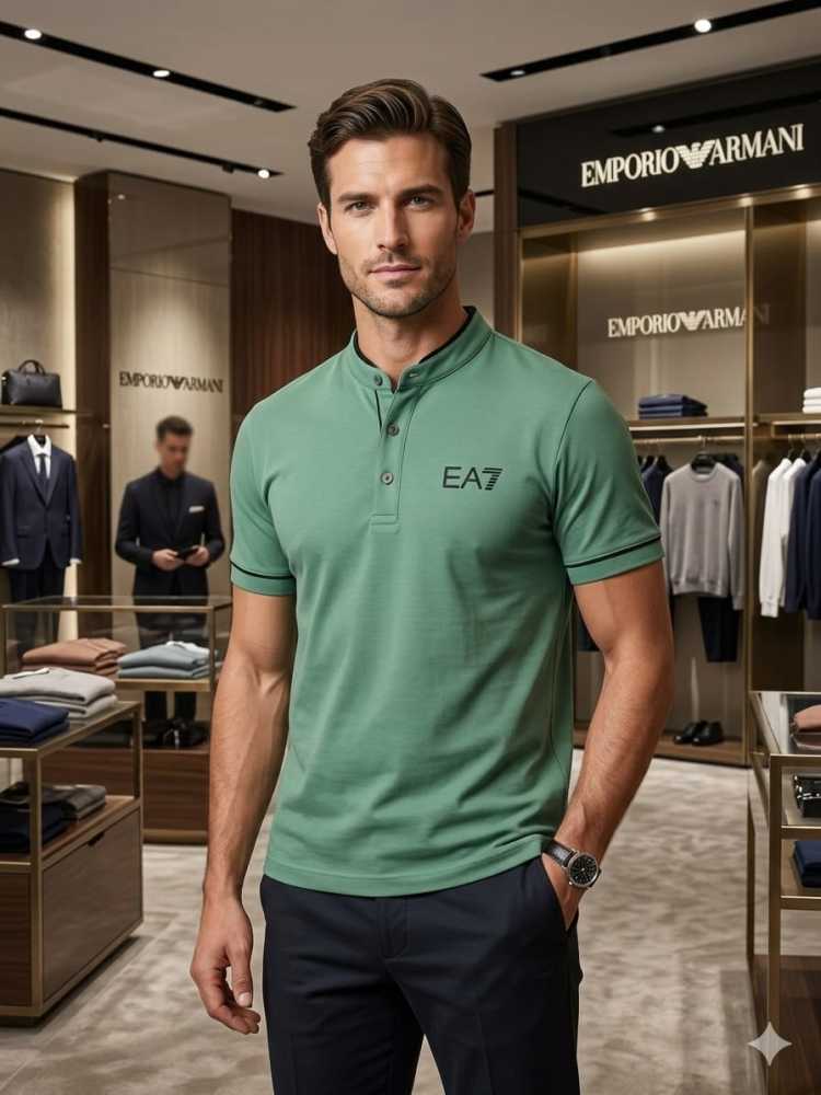 Emporio Armani Green Premium Collar T-shirt-thumb-0
