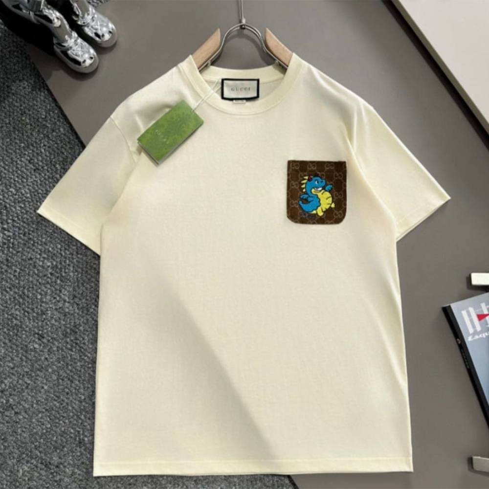 Gucci GG Supreme Pocket Dragon Cream T-Shirt-thumb-0